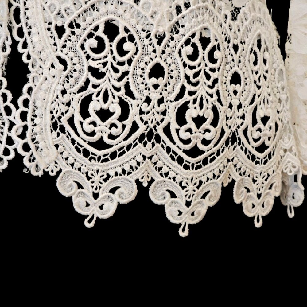 VTG Jessica McClintock Bridal White Lace‎ Cardigan Jacket Sheer Sz M Cottagecore - Picture 3 of 13